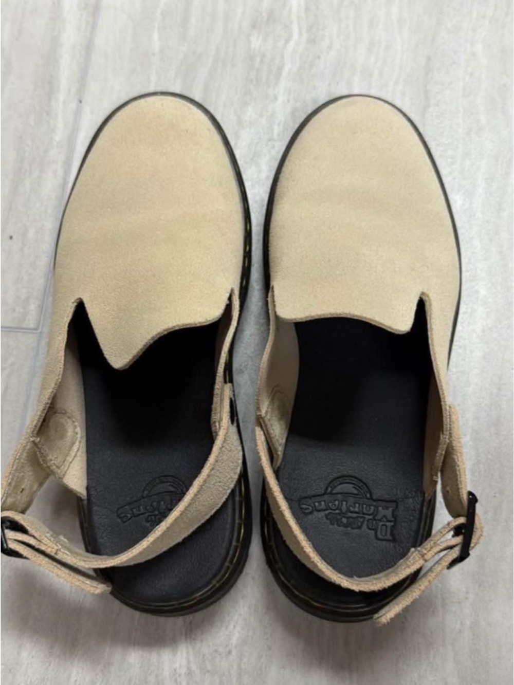 Dr. Martens Beige Suede Slip-On Loafers with Back Strap